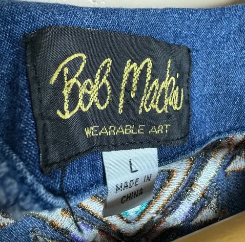 Bob Mackie Vintage Tribal Denim Shirt Size L EUC