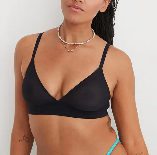 Aerie New  SMOOTHEZ Mesh Bralette Sheer Wireless Bra True Black Size Small