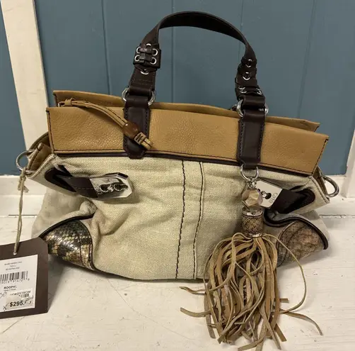 Rafe Bags Rafe New York “Roopal” Snake Print Linen Tan Brown Satchel *SEE PICS