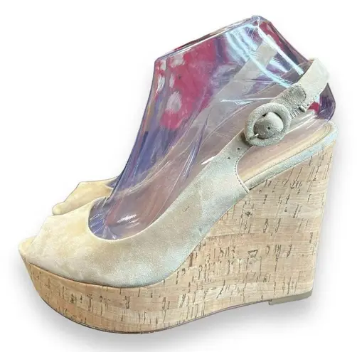 Veronica Beard $395 Women's Beige Dali Peep Toe Platform Wedge Sandal Shoes 7