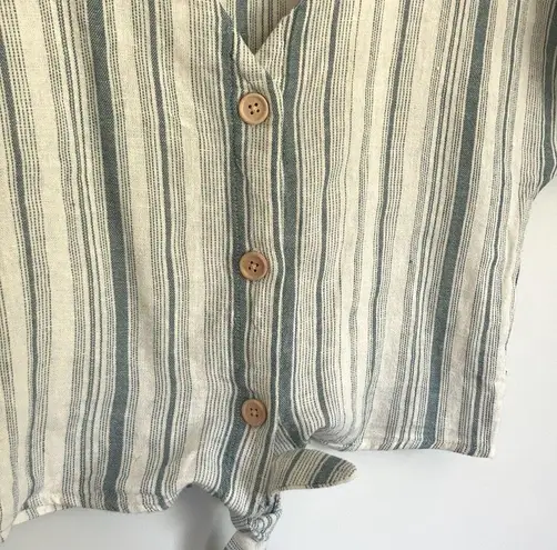 Vanilla Star Jeans Linen Blend Striped Tie Front Shirt