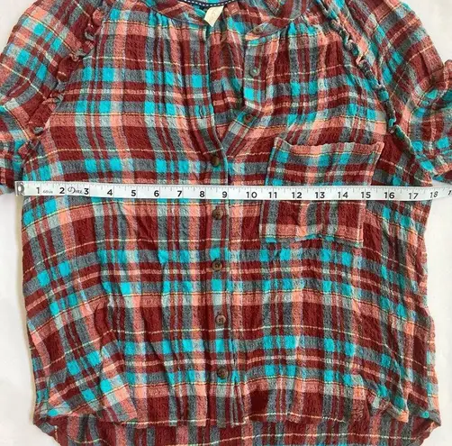 Pilcro Anthropologie Plaid Long Sleeve Buttondown Shirt in Coral