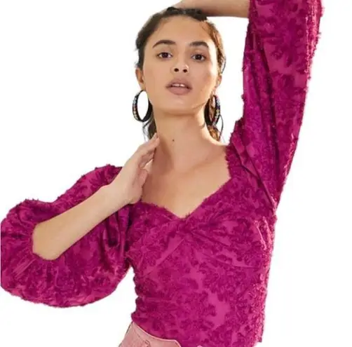 Hutch Anthropologie Raspberry Kenna Medley 3/4 Puff Sleeve Corset Crop Top NWT