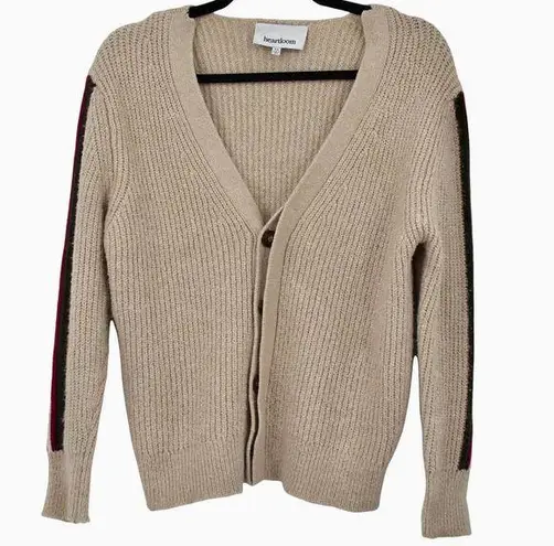 Heartloom Remy Striped Sleeve Cardigan Sweater Beige Hidden Button Placket XS