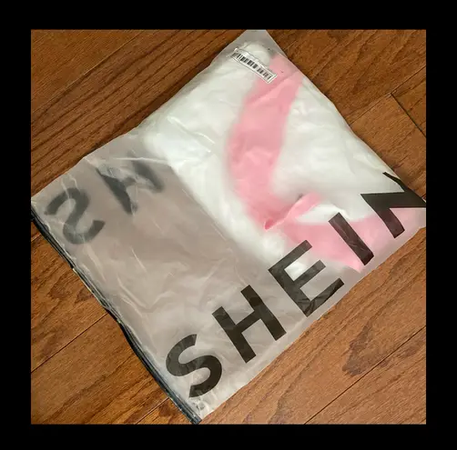 SheIn  Pink Sleeves/white Longsleeves T-Shirt  - Size Large with bag