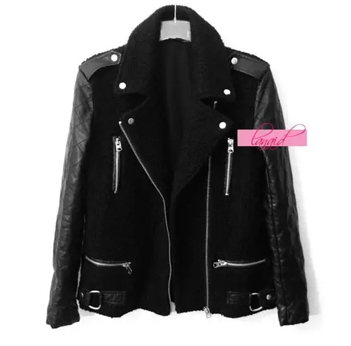 Topshop Sherpa Leather Moto Jacket Biker Teddy Fuzzy Faux Shearling Edgy Coat 2