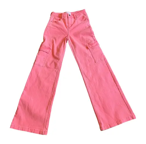 Risen High Rise Wide Leg Hot Pink Cargo Stretchy Jean Size 3/26