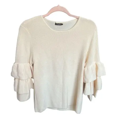 J. McLaughlin Tiered Ruffle Sleeve Italian Merino Wool Sweater | Cream | Large