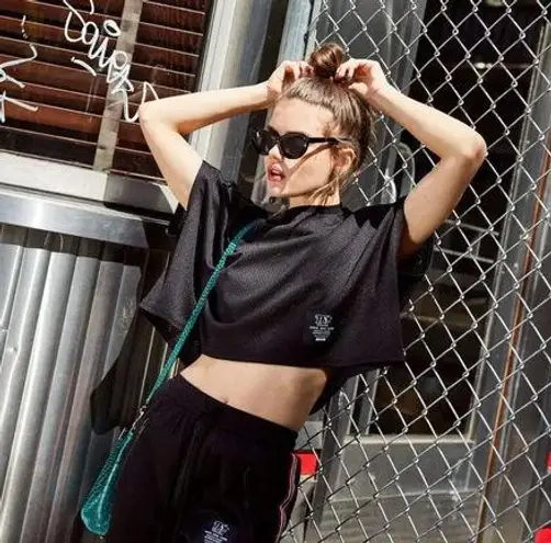 The Kooples COTTON CONTRASTING BAND LOOSE BLACK T SHIRT Size small