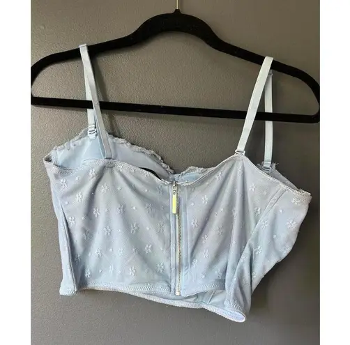 Say What? Chic Light Blue Floral Lace Bustier Crop Top