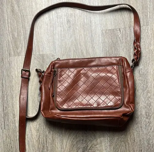 Faux Leather Large Quilted Crossbody Bag Brown