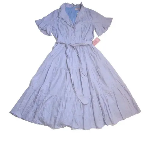 NWT Ivy City Co Sutton Midi in Blue Pink Pinstripe Stripe Cotton Shirt Dress 8