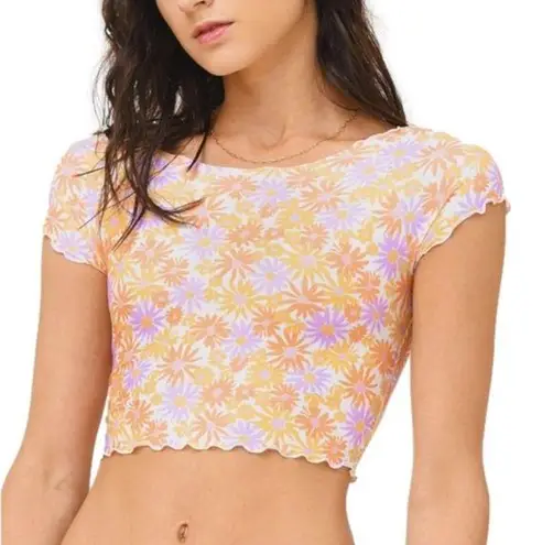 l*space Revolve L* Womens Top Orange Wildflower  Floral Cropped Size XL