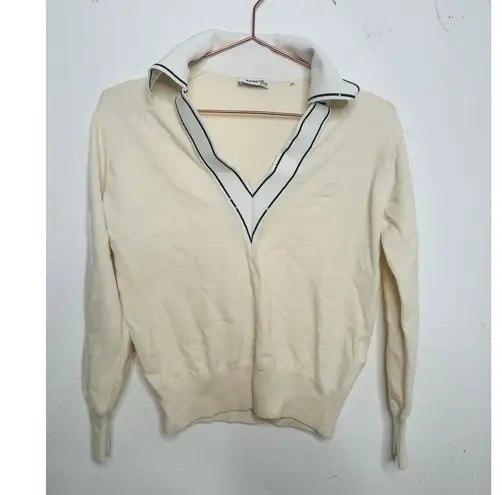 Sandro Off-White Wool Knit Long Sleeve Retro Prep Alizia Sweater Size Small