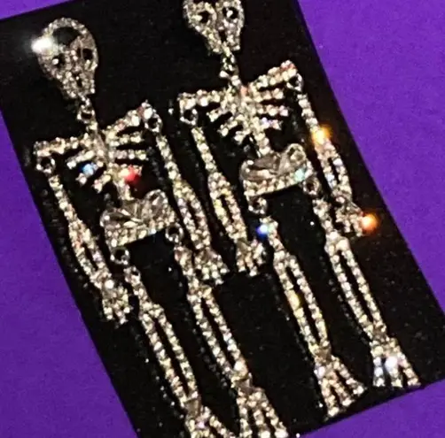 Boutique NEW Bling Rhinestone Skeleton Corpse Earrings Embellished Bedazzled Gothic Egirl