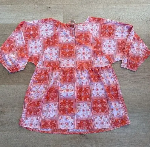 Daisy Street Long Sleeve Smock Mini Dress in Orange Bandana Print - NWT