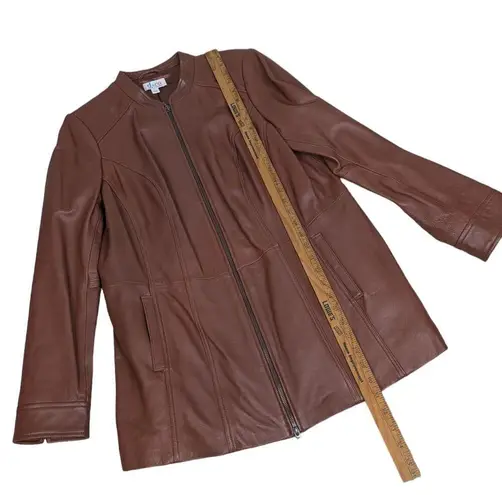 Denim & Co  brown leather full zip jacket Large