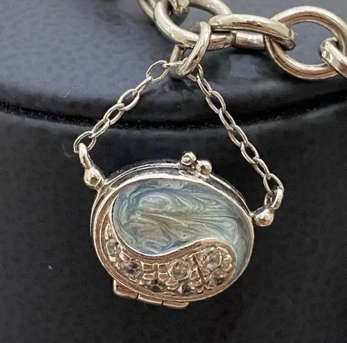 Sterling Silver Enamel Purse Charm Locket Bracelet