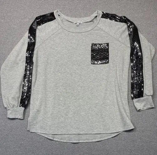 White Birch Women's Gray & Black Sequined Long Sleeve Shirt Size S