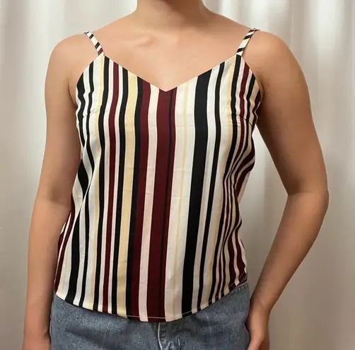 SheIn Striped V-neck Semi Crop Silky Tank Top Camisole Size Extra Small