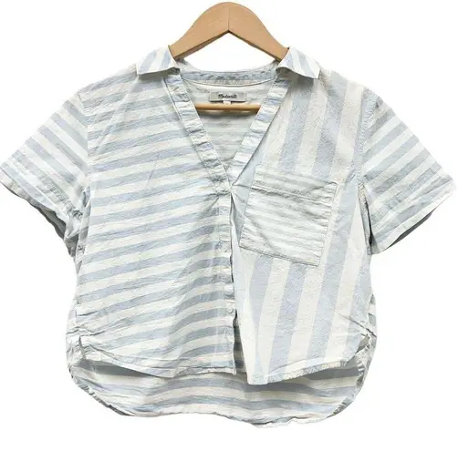 Madewell  Y-Neck Button-Up Shirt in Mixed Stripe size Small