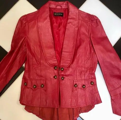 MetroStyle Vintage Bright Red Leather Jacket Steampunk Sergeant Pepper Prince M