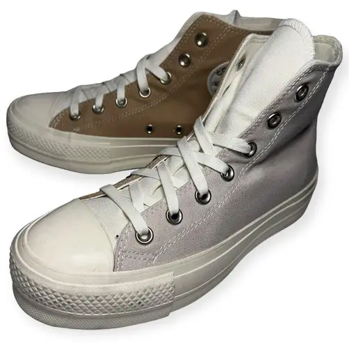 Converse  All Star 7 Tan Cream Tri-Panel Colour Block High Top Platform Sneakers