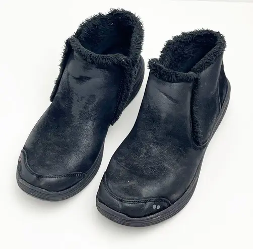 Ryka Namaste Black Faux Fur Lining Round Toe Slip On Winter Ankle Boots, Size 9
