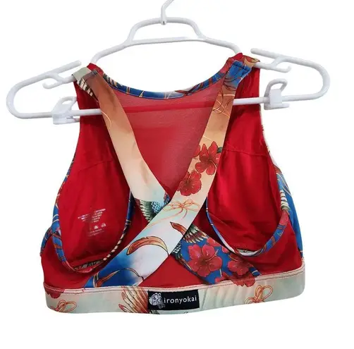 Iron Yokai Erin Sports Bra & Legging Matching Set Gym Floral Bird Red Medium