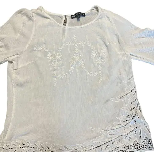Brixon Ivy floral embroidered lace trimmed boho festival 3/4 sleeve blouse M