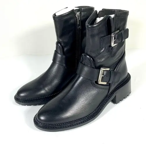 Aquatalia Omayda Water Repellent Leather Moto Bootie Boots Black Size 6 NEW