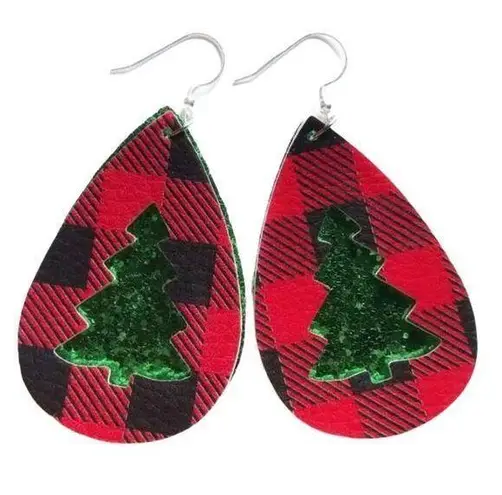 Boutique Sparkly Buff Plaid Christmas Statement Earrings