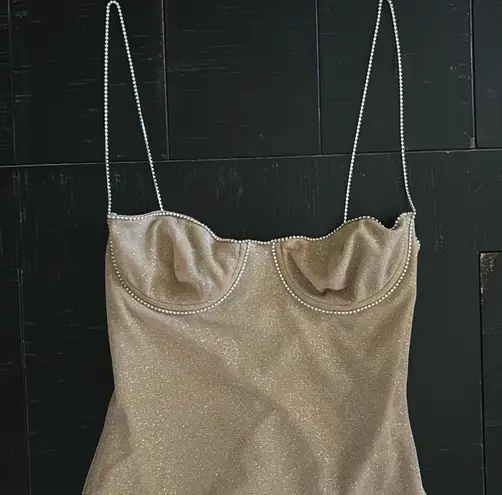 Mirror Palais XS Fairy Mini Dress in Diamond Sand Tan