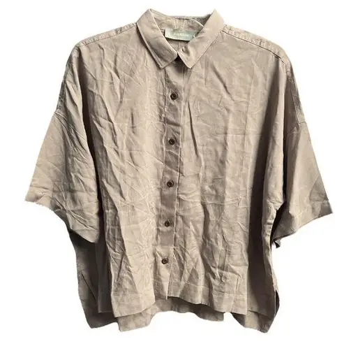 Everlane  The Tencel Button Down Square Short Sleeve Top Light Brown Size Small