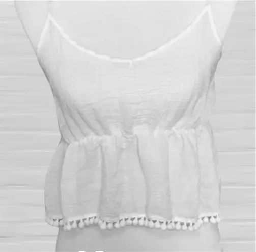 Nella Fantasia White Tank Top M Fringe Pompom Trim Size M