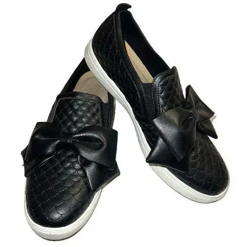 Skechers  street black quilted memory foam slip on bow front shoes!