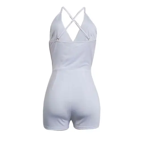 Akmipoem White Short Wrap Deep V Neck Sleeveless White Romper