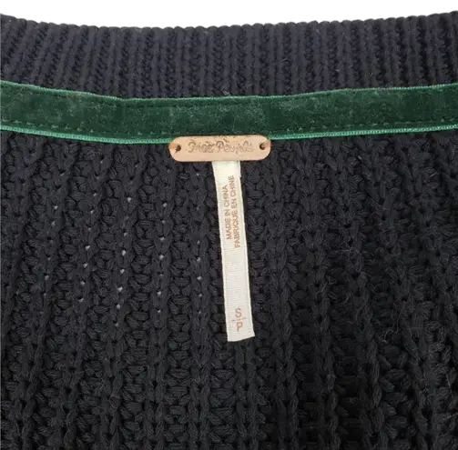 Free People Damsel Knit Black Sweater Top Bell Sleeve V-neck Size S