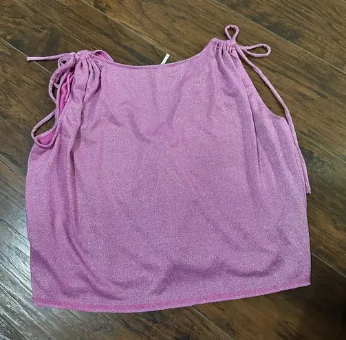 Free People wanna dance convertible Metallic pink purple shoulder tie sleeveless top