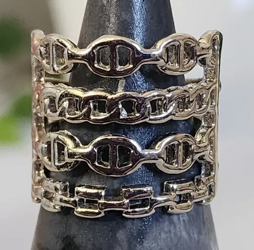 Silver Multi Chain Link Ring