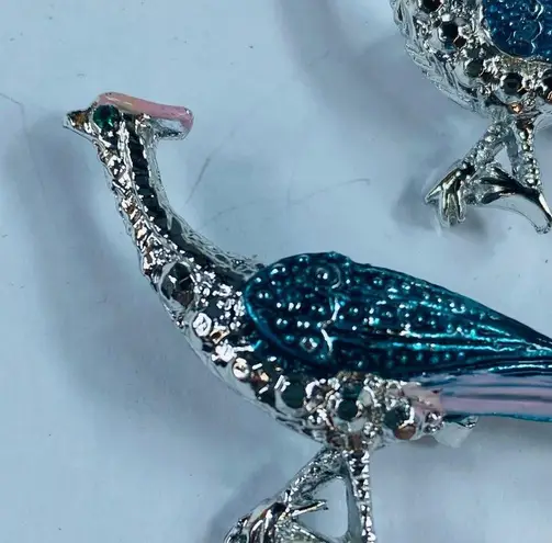 Road Runner Pin Brooch Large and Small Bird Metal Enamel Rhinestones Vintage