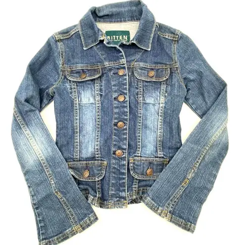 Parker Bitten Sarah Jessica  Womens XS Crop Flare Cuff Denim Trucker Jacket