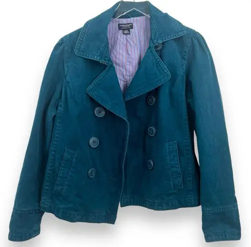 American Eagle Y2K  Teal Blue Big Button Double Breasted Pea Coat Size Large