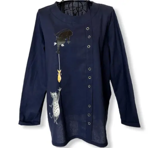 Wearable Art Cat Tunic Faux Button