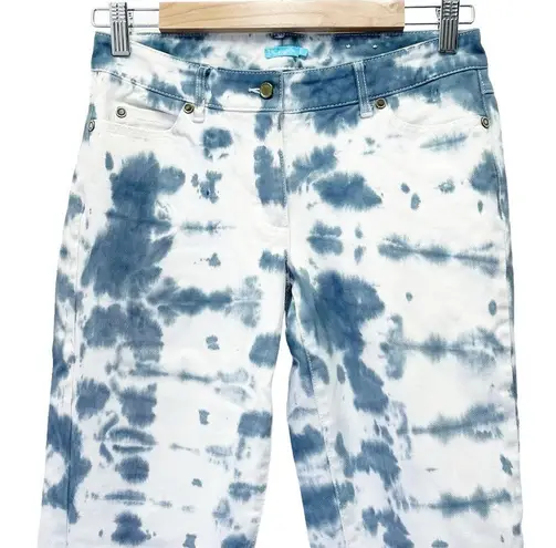 J. McLaughlin  Jeans Shibori Tie Dye Slate Blue & Off-White Skinny Jeans Size 2