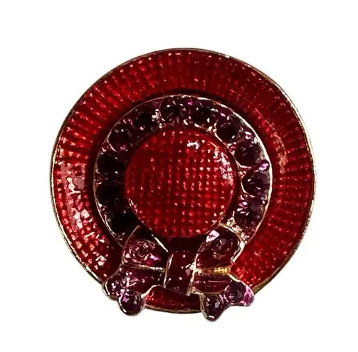 Vintage Red Hat & Bow Brooch