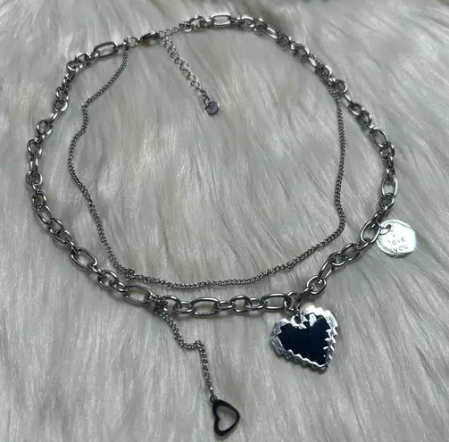 Layered heart charms I Love You S.Steal necklace Silver
