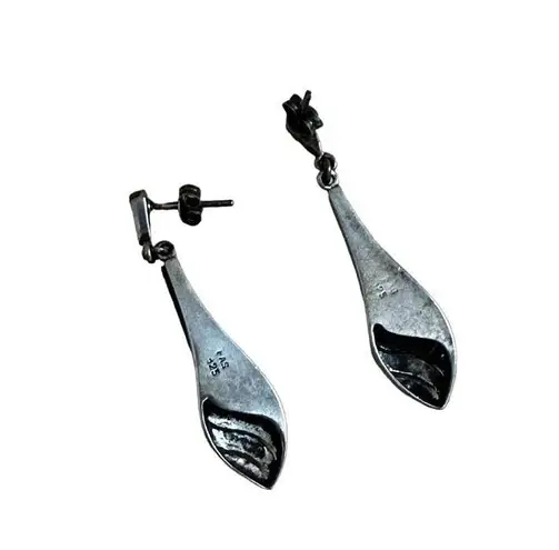 FAS Sterling, Onyx and Marcasite Earrings Silver