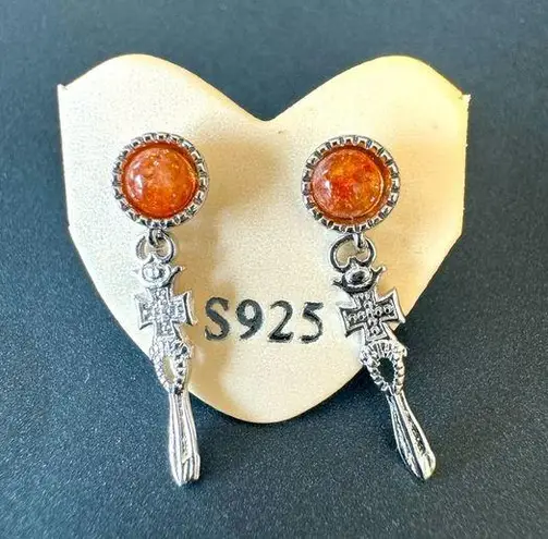 S925 Orange Opal Dangle Totem Earrings