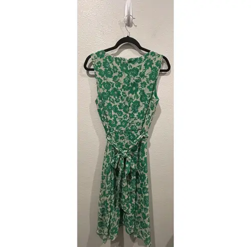 Eliza J Green White Floral Print Sash Tie Waist A Line Sleeveless Dress